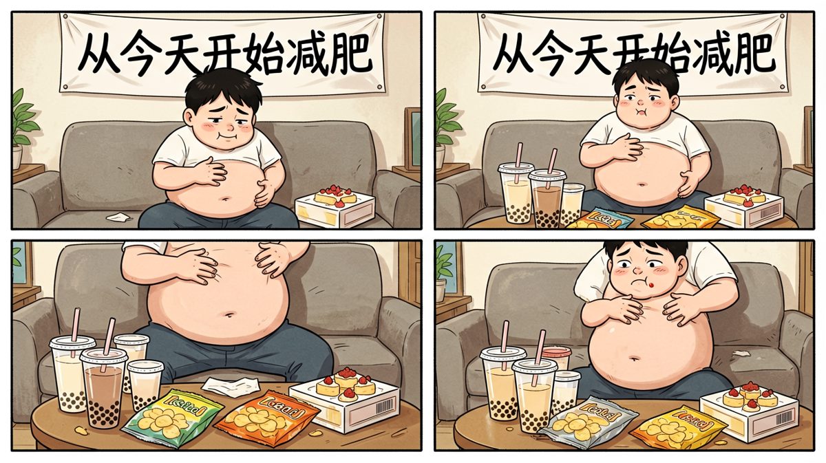 吃饱喝足，自我安慰明天再减