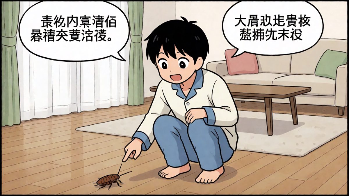 发现蟑螂！惊恐万状的男生
