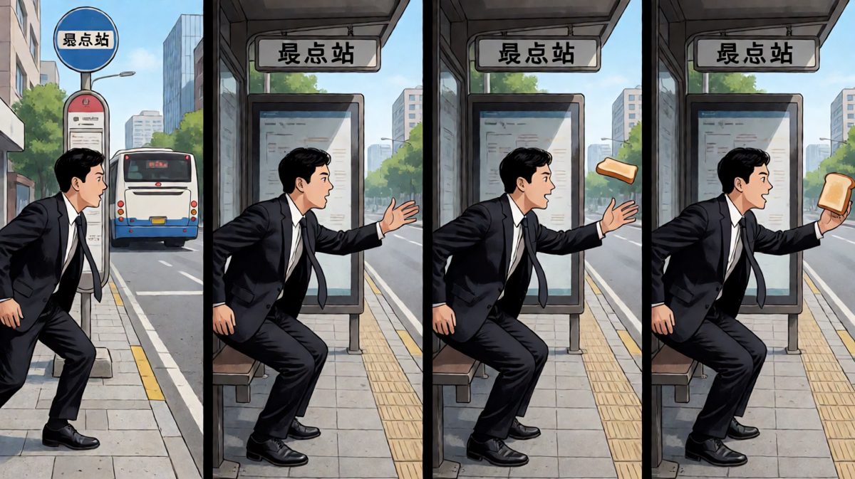 格子三：拼尽全力冲到站台，车刚开走——完美错过。