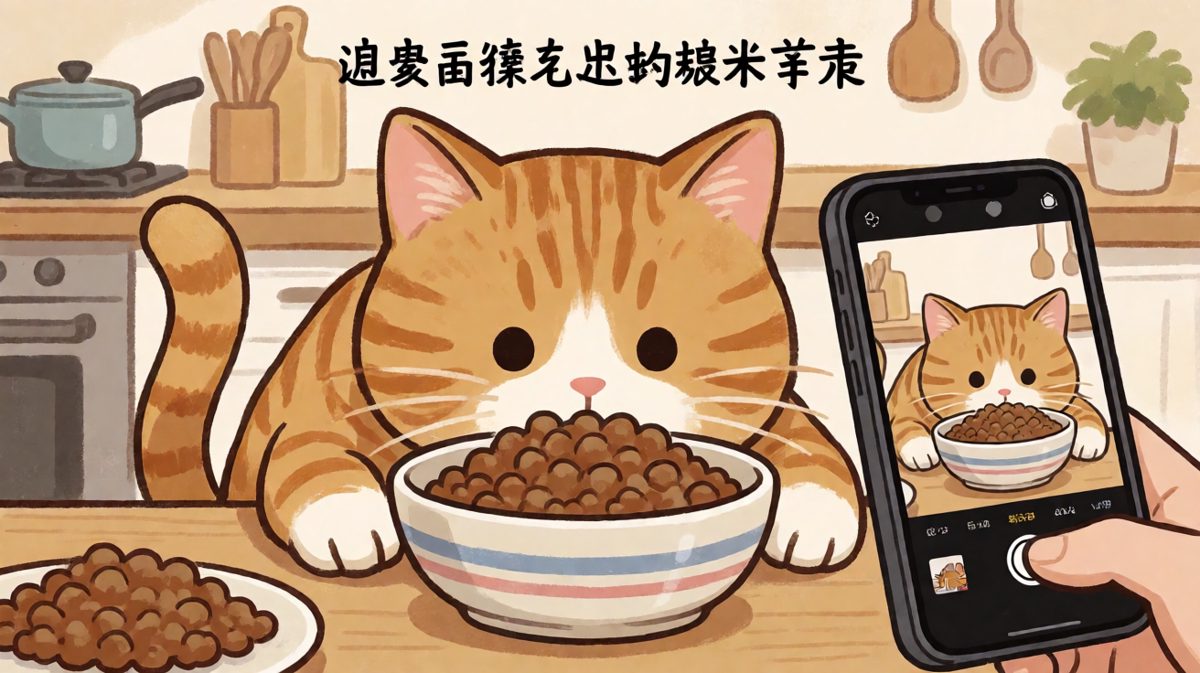 被发现了……我只是闻一闻猫粮而已！