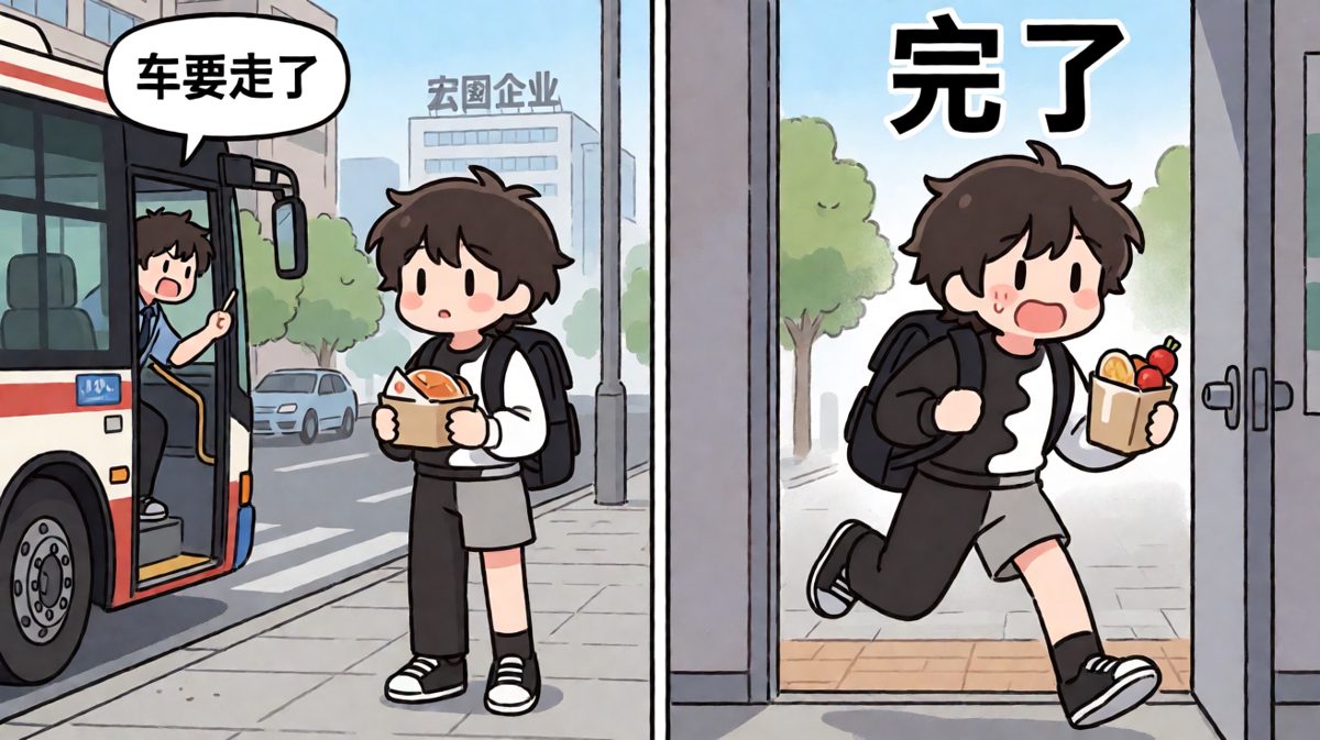 冲到公交站发现最后一班车已经开走，彻底崩溃。