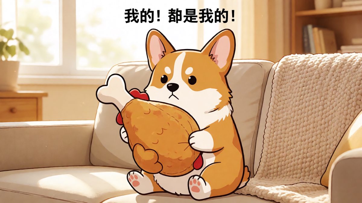 柯基藏零食的执念，仿佛那个玩具鸡腿能解决它人生所有的焦虑