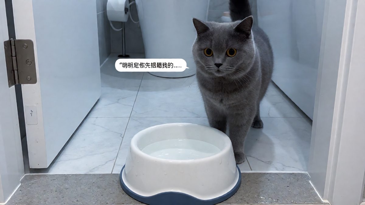 蓝猫与水盆的'战争'以两败俱伤收场，真是冤家路窄