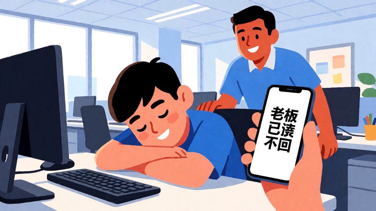 老板：还在睡？真勤快！员工：（梦话）王总……那个方案我改了八版了……