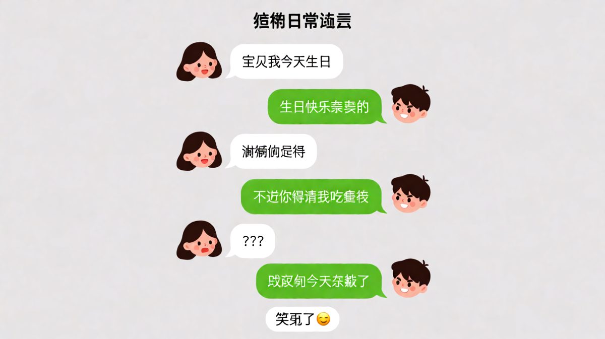 女孩说生日，男孩热情回应后急转弯要蛋糕的爆笑反转。