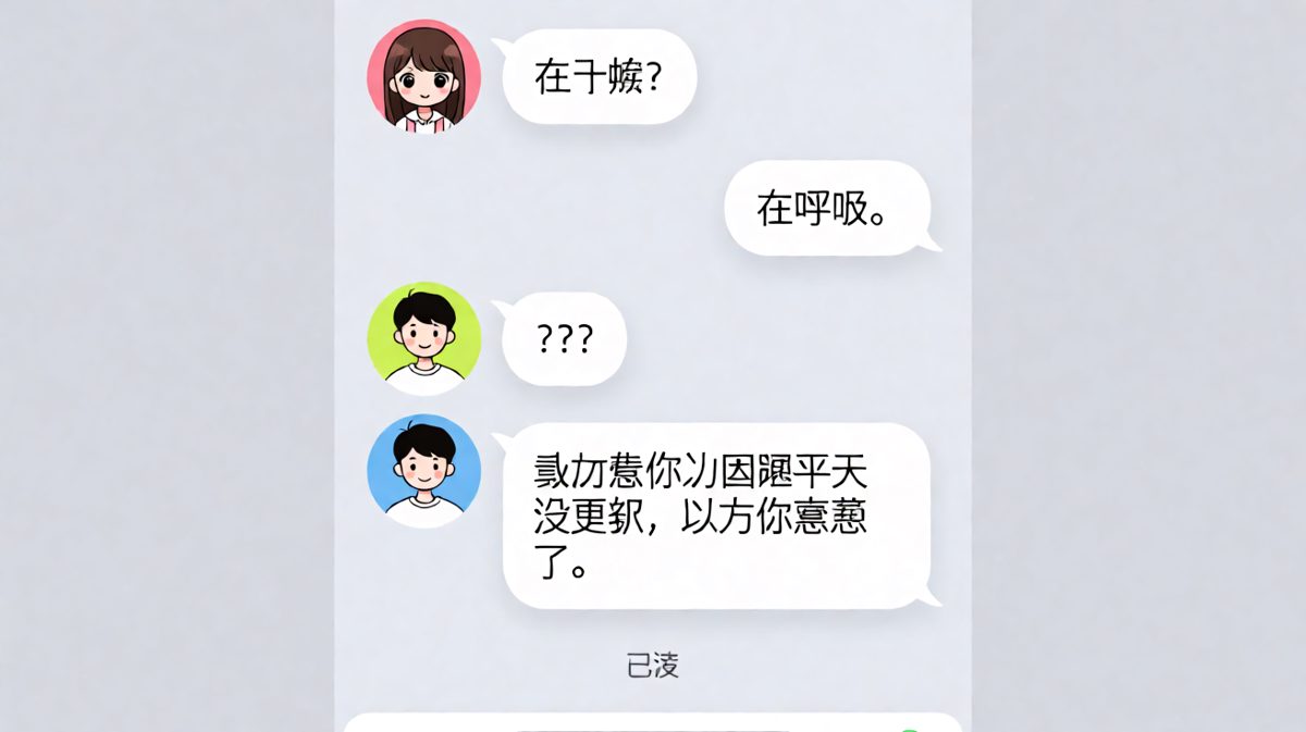 「在干嘛」→「在呼吸」→「以为你窒息了」——直男的关心方式总是让人窒息