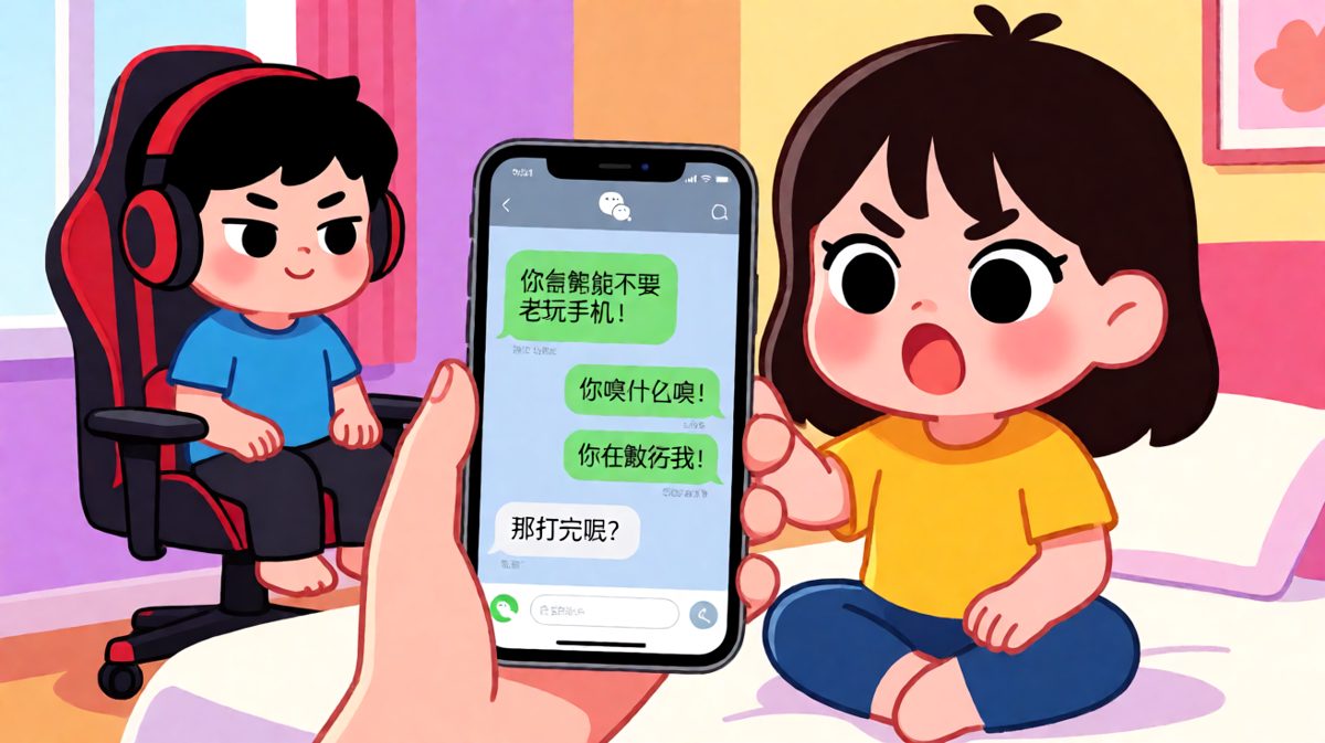 别玩手机→嗯→嗯嗯→打完继续