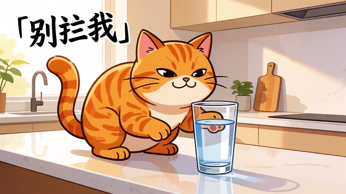 猫咪：这杯子挡我道了，你必须消失。