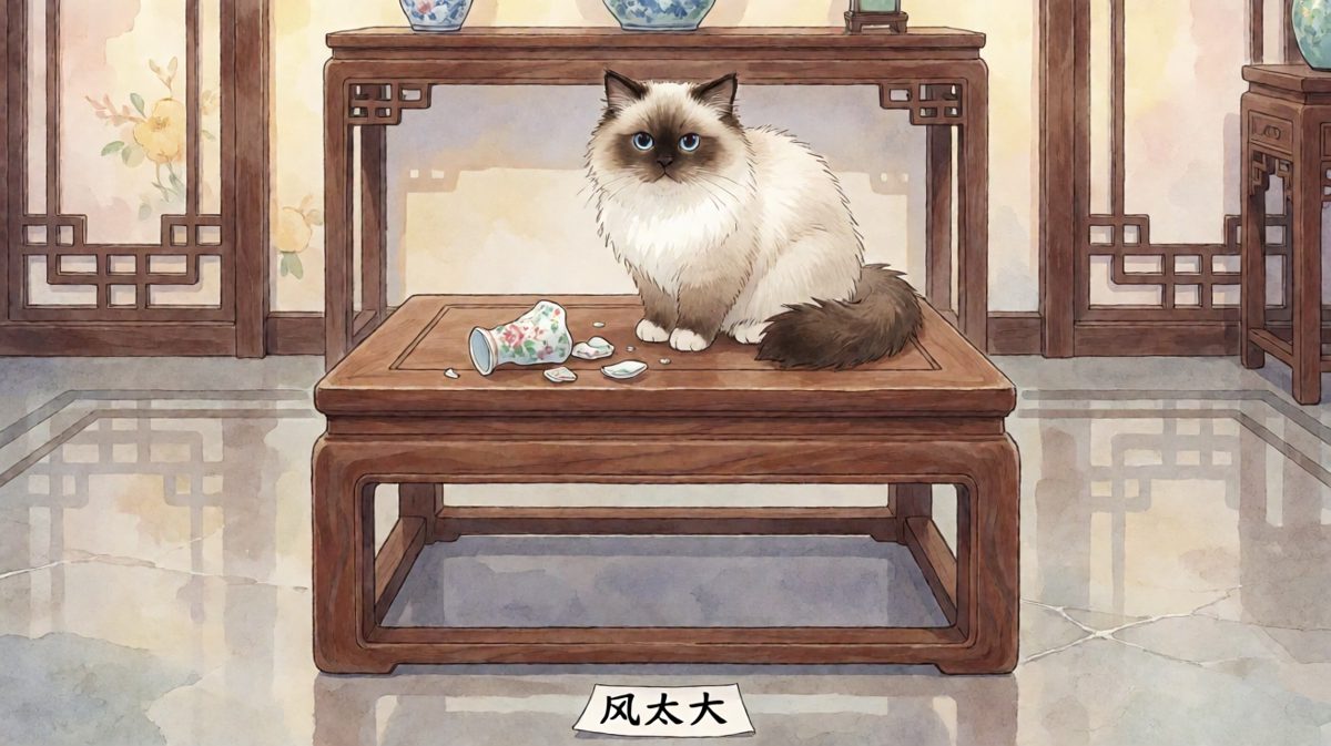 猫咪：花瓶自己跳下去的，我只是看了看。