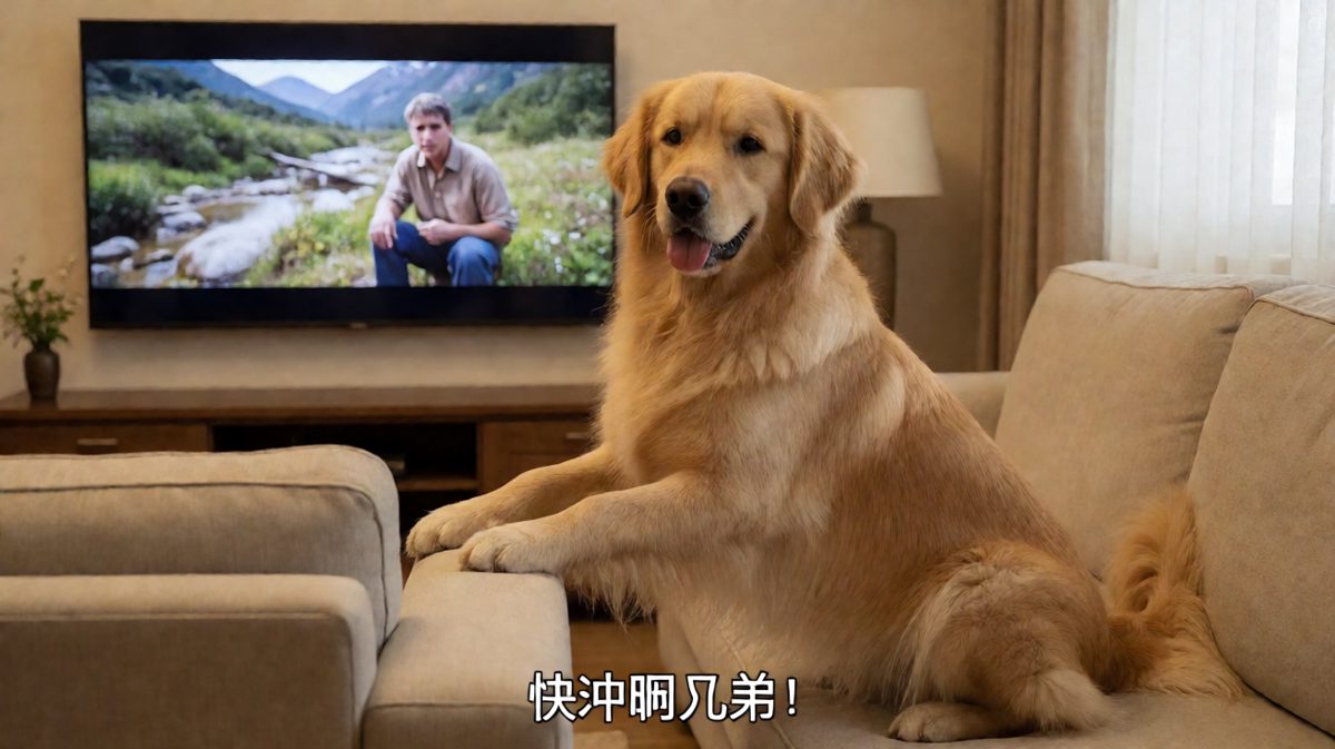 金毛追剧追到灵魂出窍，急得直拍桌子