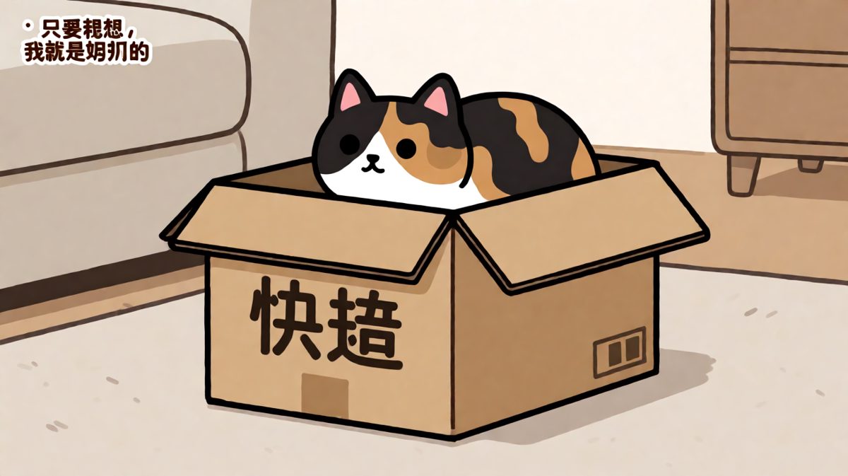 猫咪强行塞进小盒子，自信认为箱子会适应它