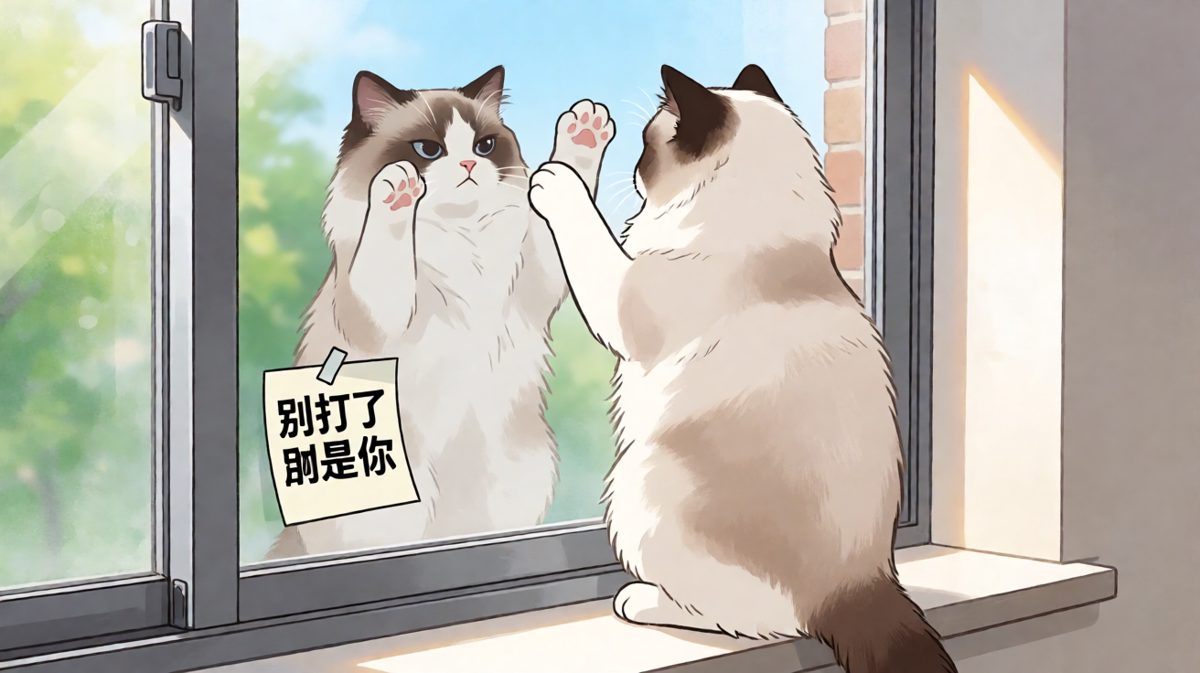 布偶猫大战镜中敌人，完全不知道自己多美