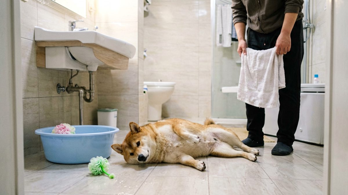 狗生艰难：宁可装死也不洗澡