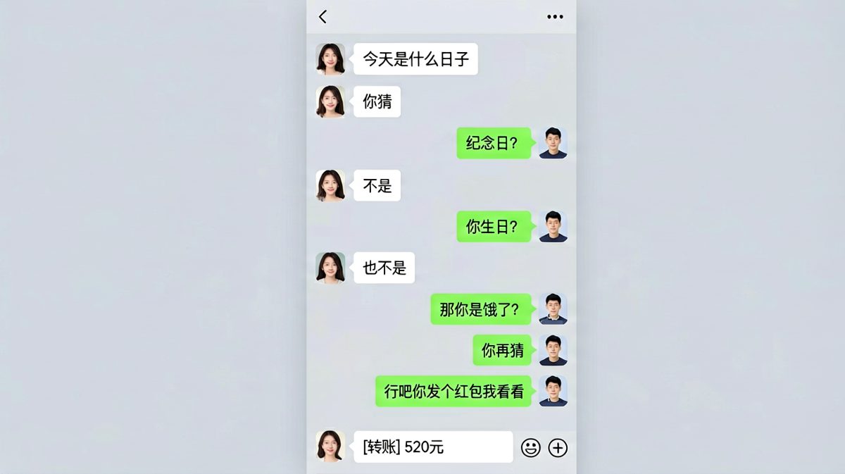男生以为要猜纪念日，结果女生直接转账，这波反转让人措手不及
