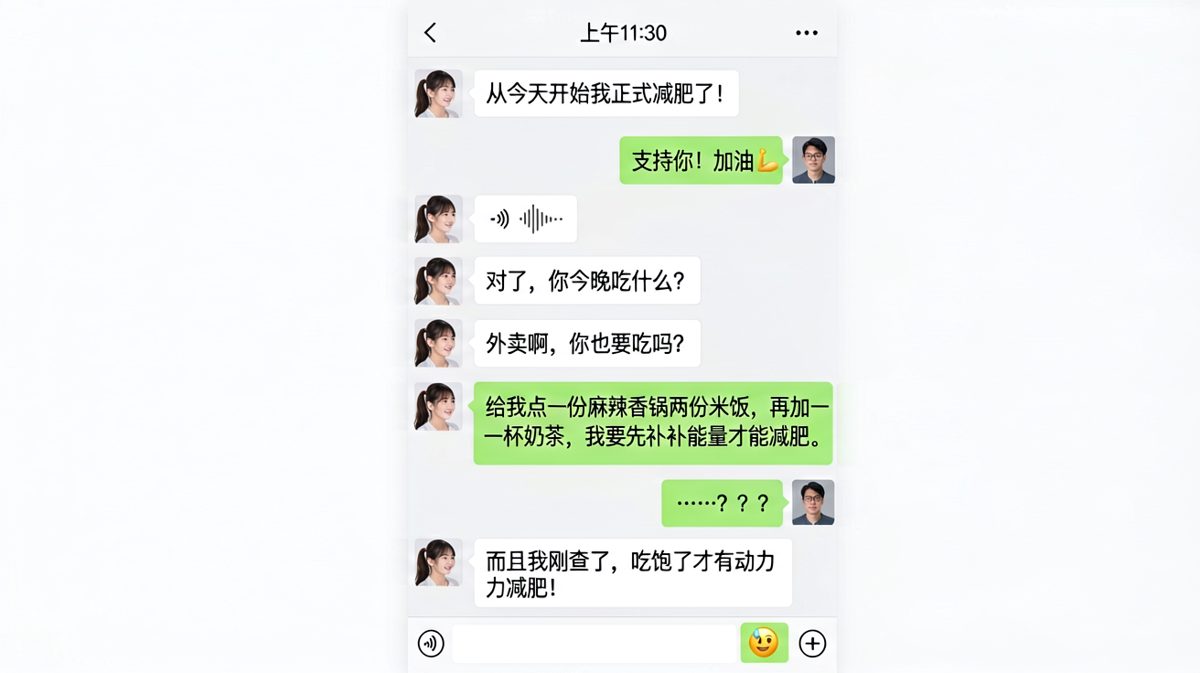 女生豪言壮语要减肥，下一秒就用「补补能量」点了外卖加奶茶