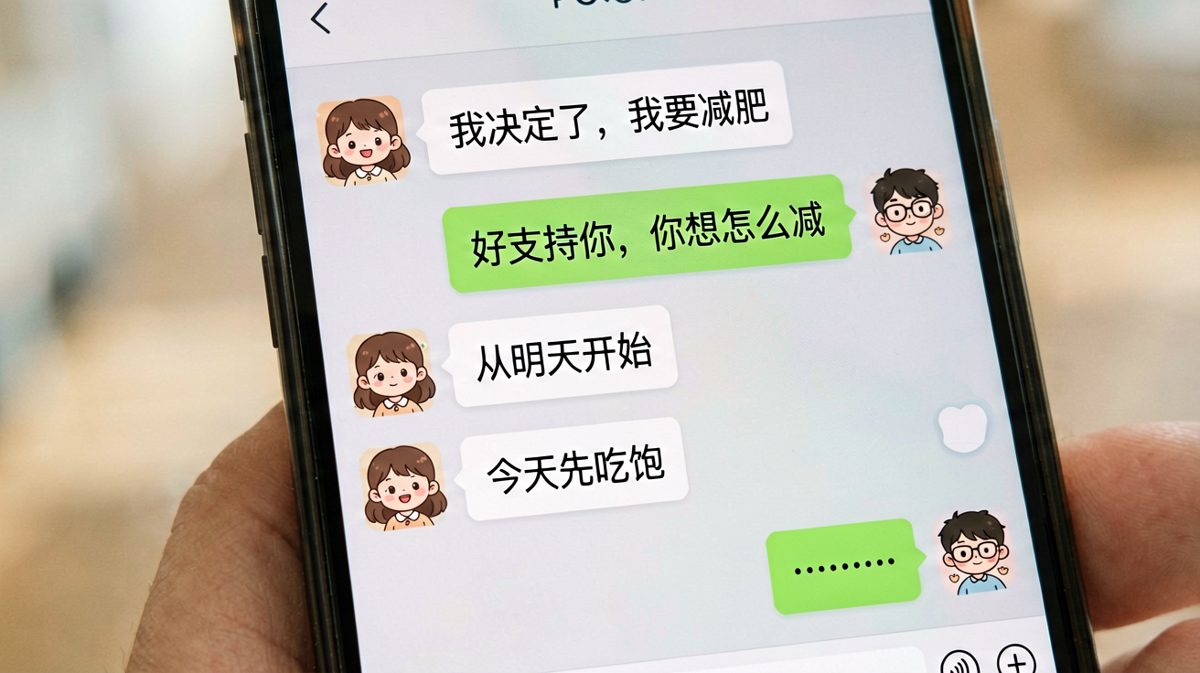 女生说要减肥，男生支持后女生的明天计划——明天再说