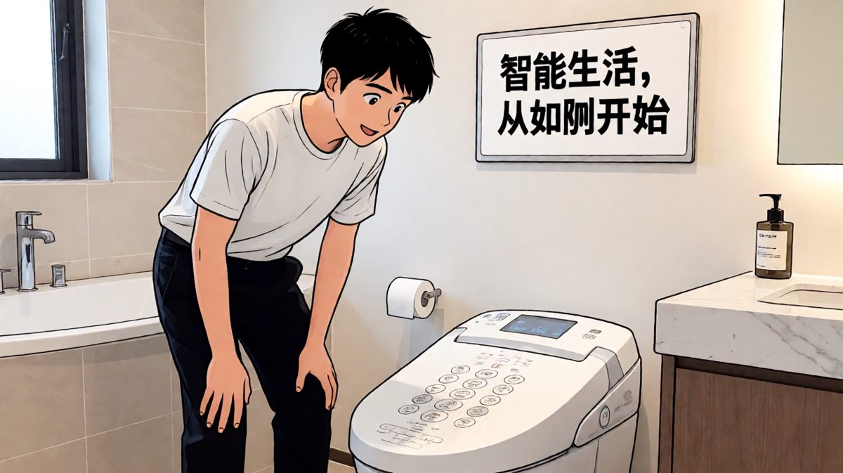 小明满怀期待地打量着家里的新智能马桶
