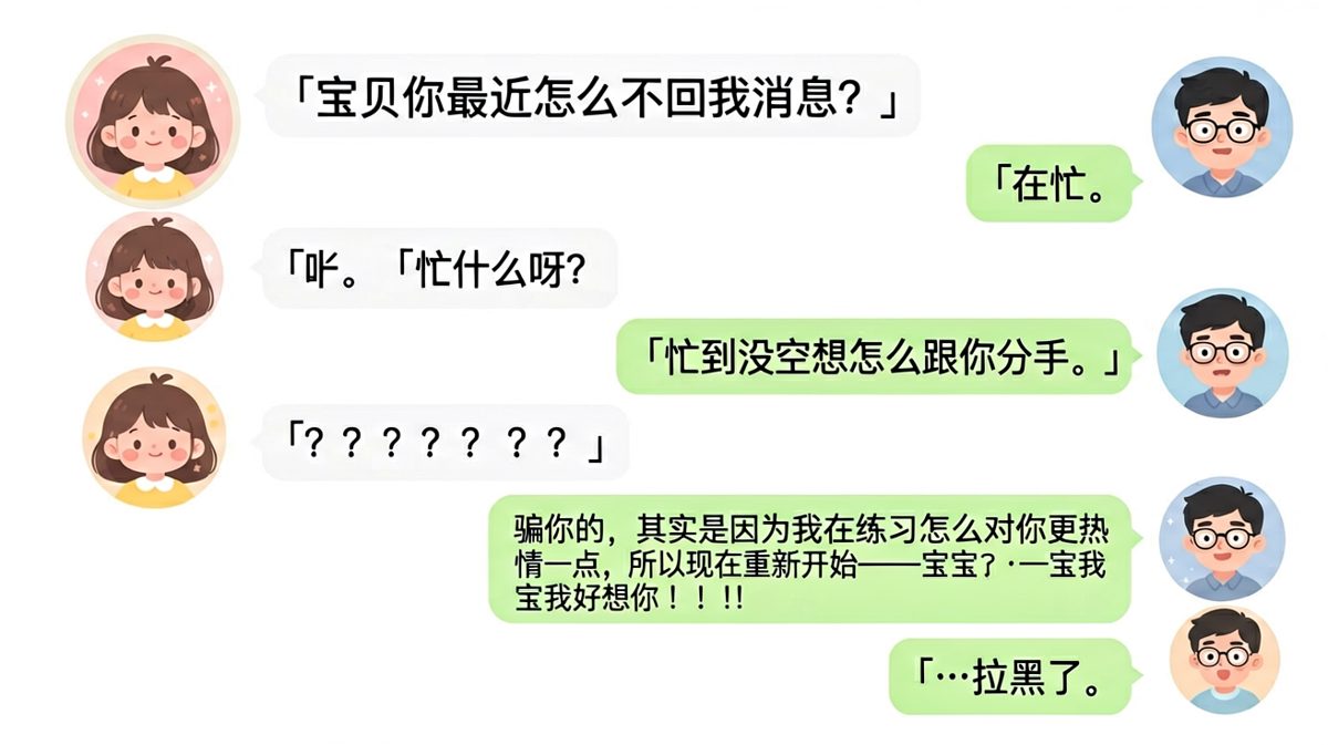 男生假装冷淡后花式表白，结果直接被拉黑。