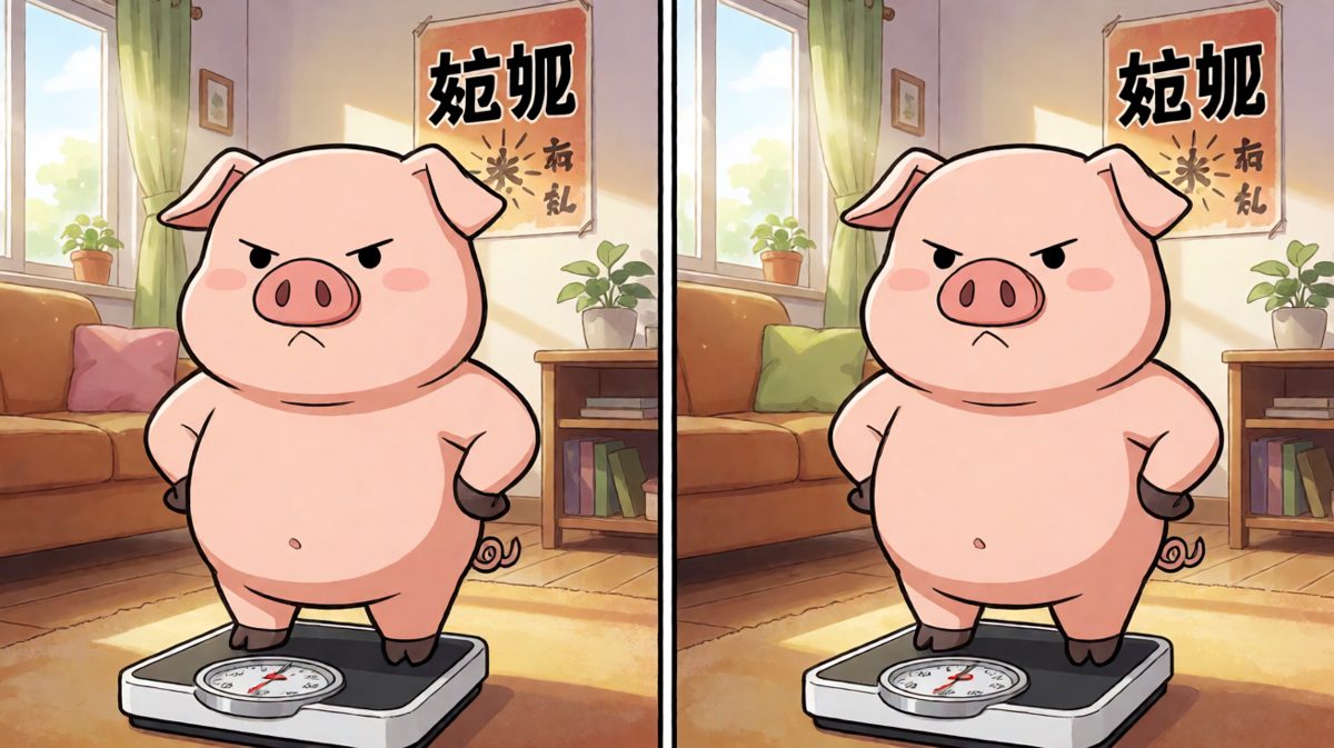 小猪立下减肥誓言，斗志满满站上体重秤。