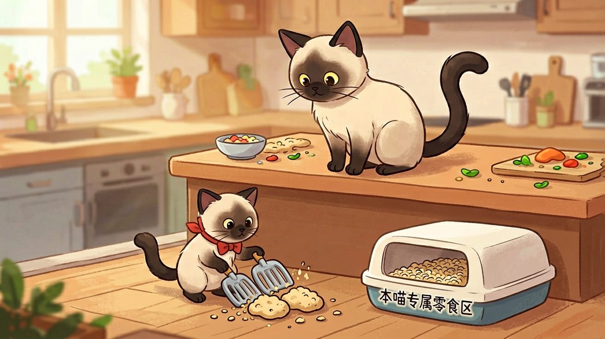 猫咪霸占料理台的王霸之气一览无余。