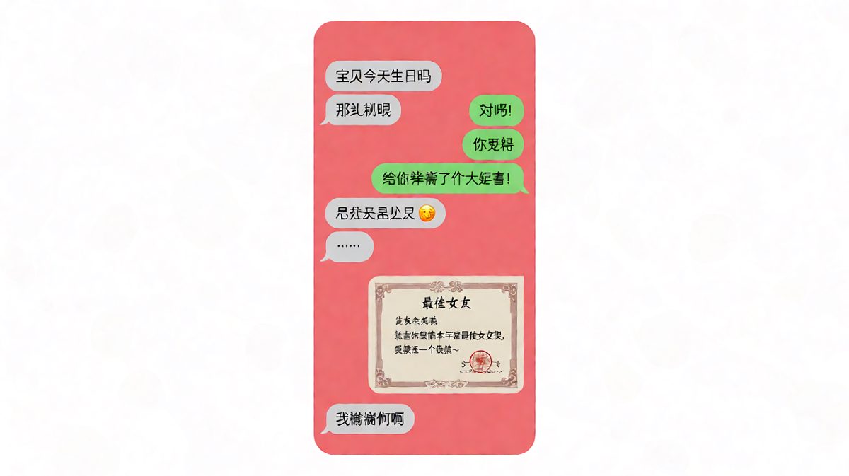 生日惊喜是「最佳女友奖状」，女生气得想拉黑他