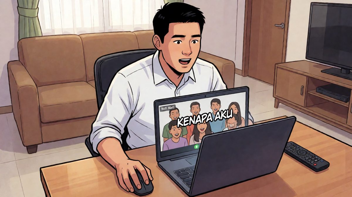 Wajah panik saat WiFi mati di tengah meeting.