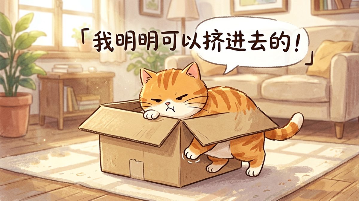 橘猫倔强地认为：盒子够大，只是它太圆了