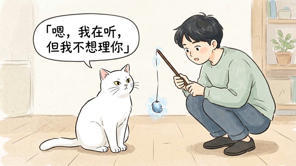 猫咪的耳朵：听见了；猫咪的心：无所谓