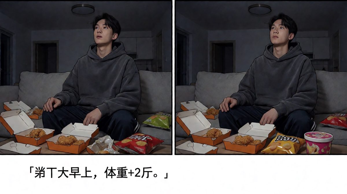 减肥第一天结束，主角彻底败给美食。