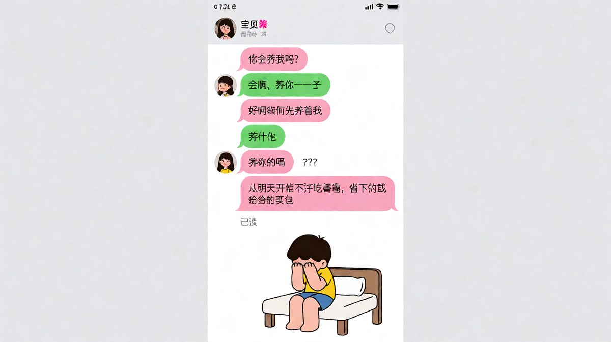 男生说养她一辈子，结果养的是他的嘴不让他吃零食。