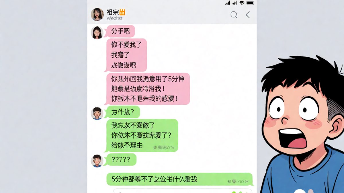 回消息慢了5分钟就成了冷暴力，男生三观碎了一地。