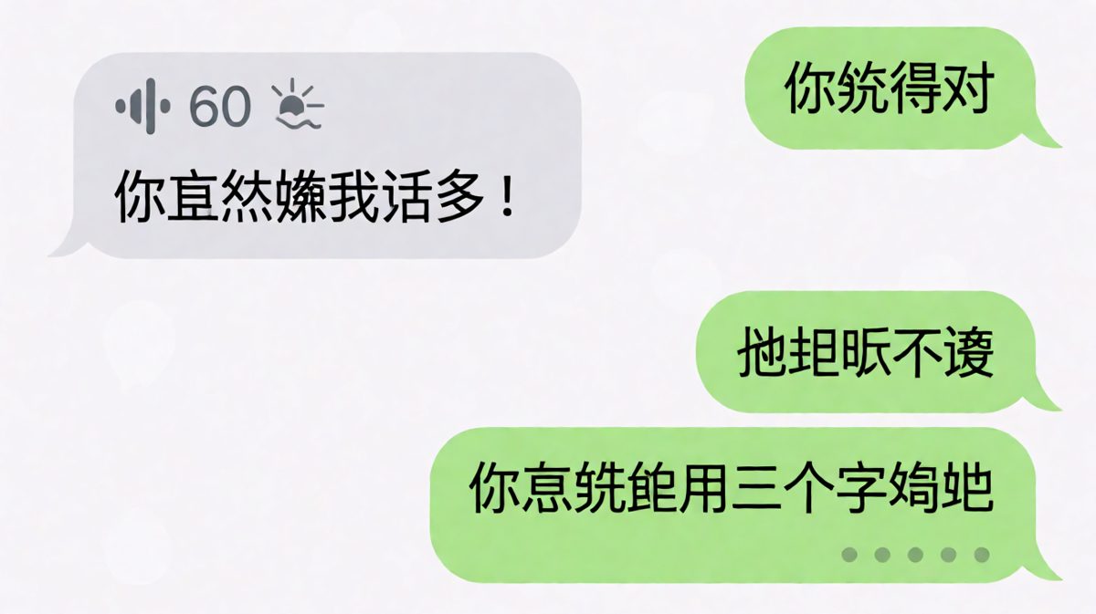 女生发长语音被要求总结，男生求生欲上线翻车。