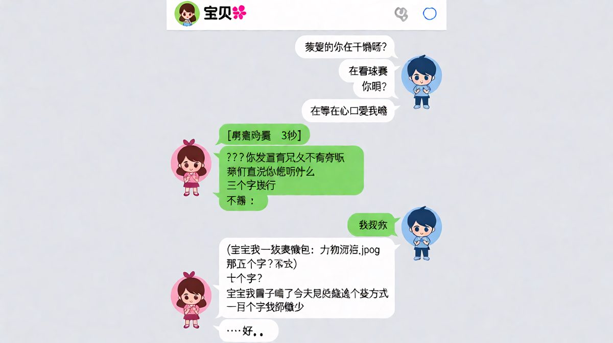 女生让男生说爱她，男生试图偷懒被识破后的搞笑对峙。