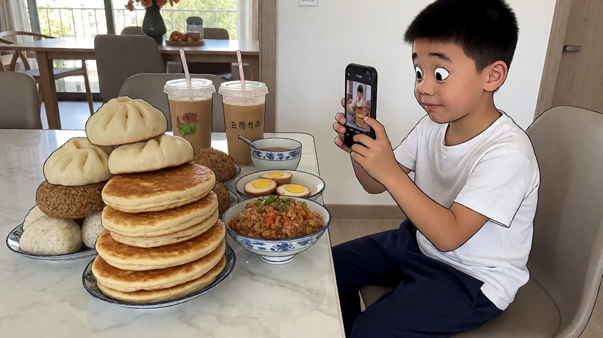 小明被食物山淹没，开始后悔了。