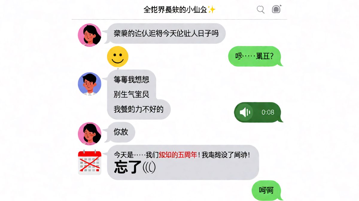 男友拼命想起纪念日，结果日历截图出卖了他—— anniversary被划掉还写了'忘了'。