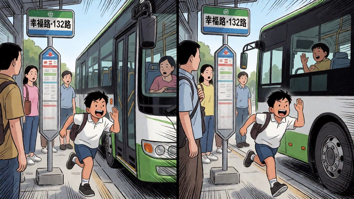冲出家门发现公交刚走