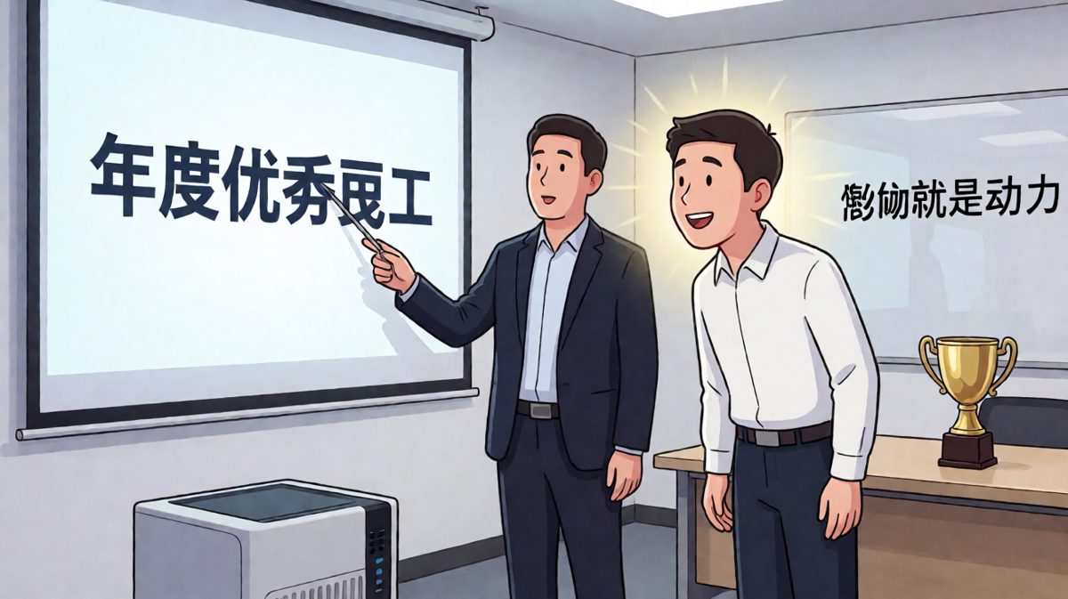 老板：恭喜你获得……员工：优秀员工！老板：最佳加班奖，奖金0.5元，鼓掌！