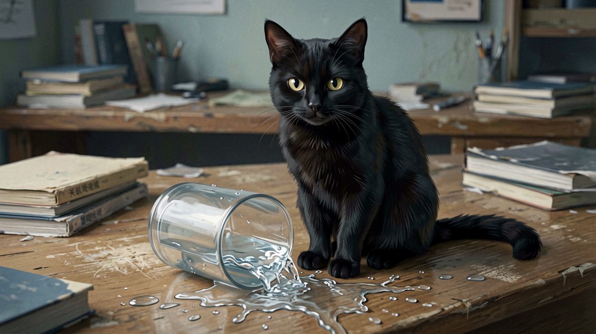 猫：不是我推的，是杯子自己跳下去的