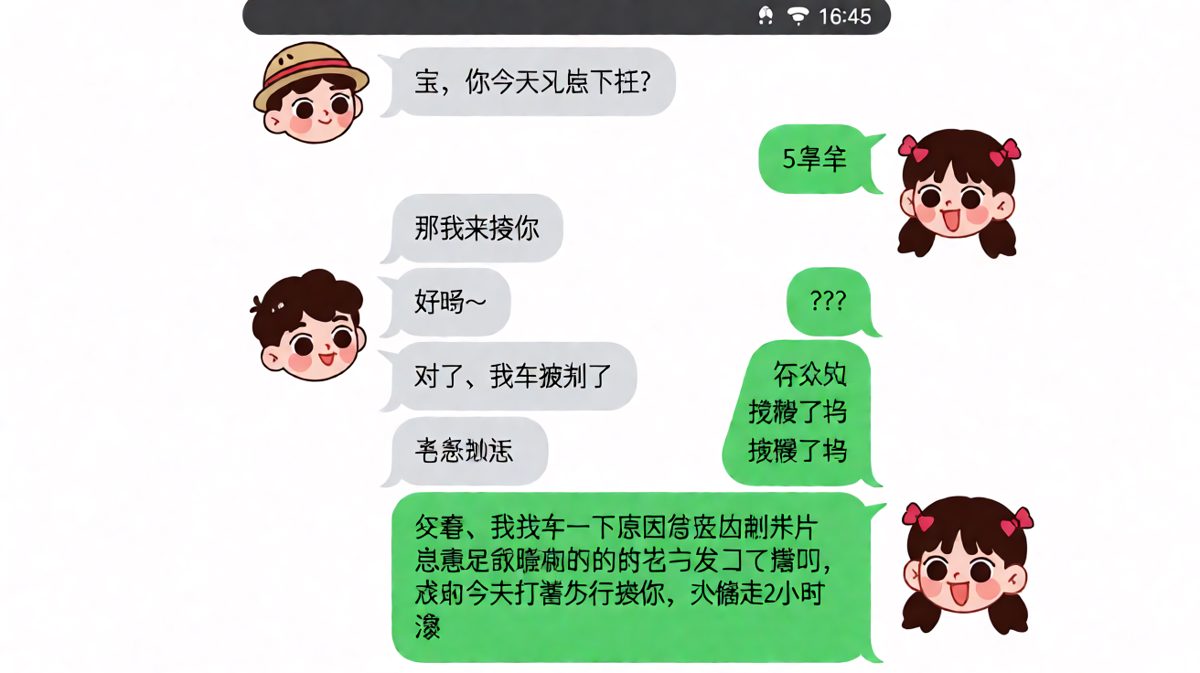 说车被划 → 结果是要走两小时来见我