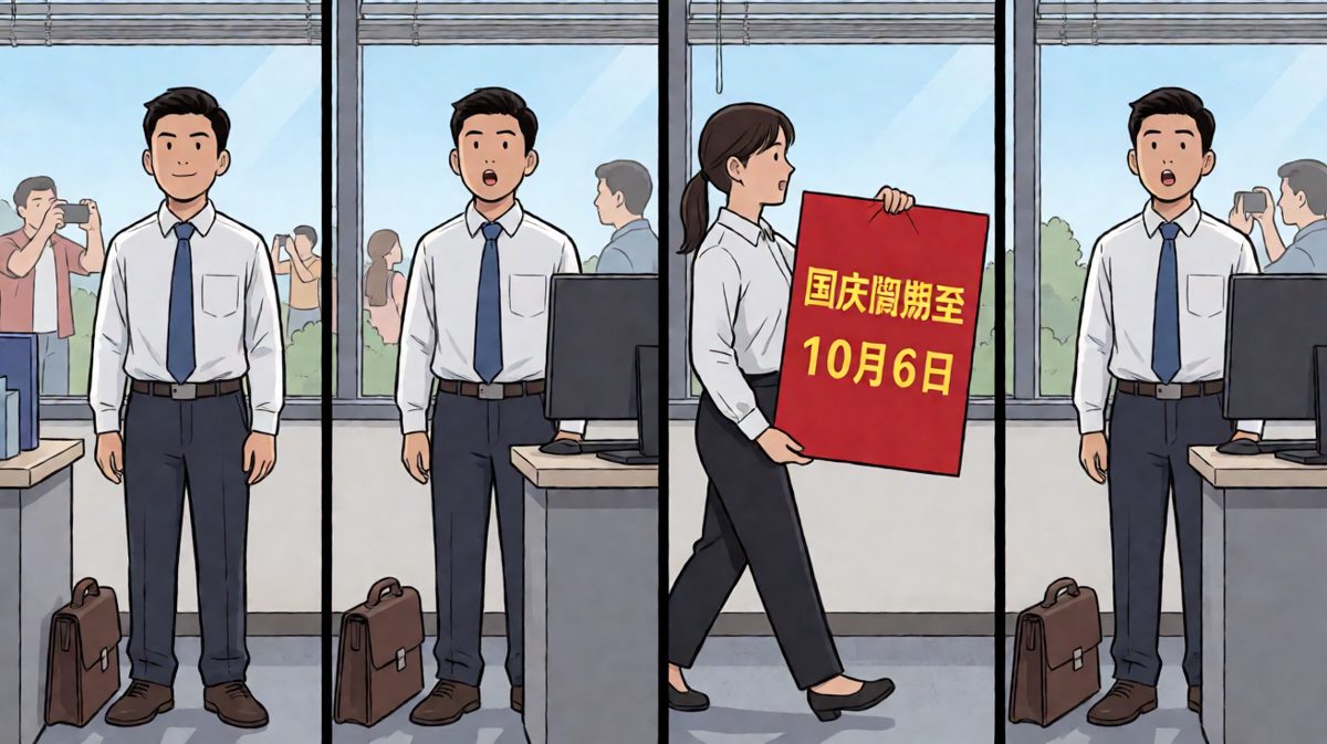 原来今天是国庆假期，他白忙活了！