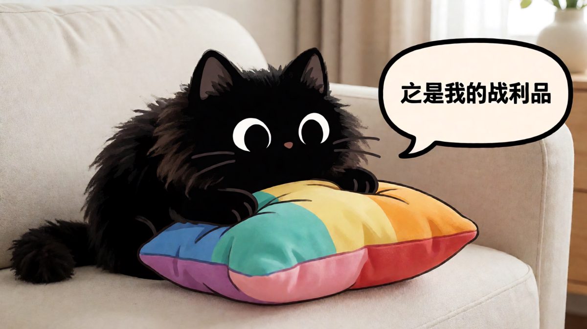 猫咪把抱枕当成了它的私人玩具