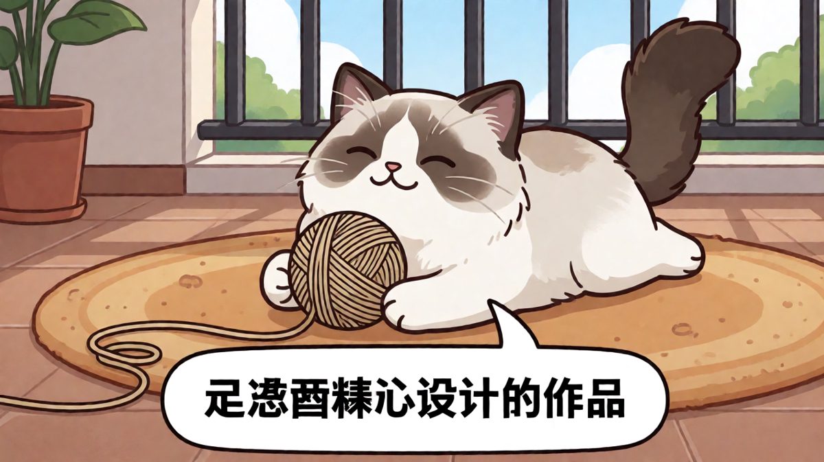 猫咪把毛线团当成了它的艺术品