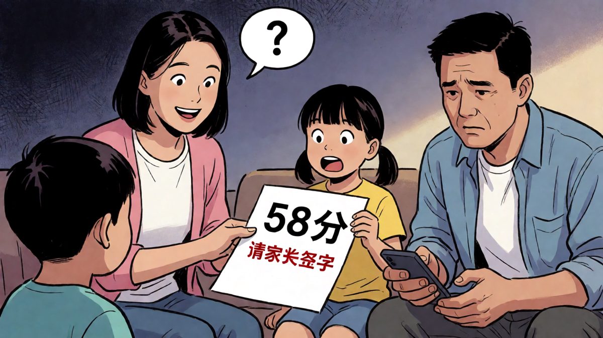 58分？妈妈的表情管理失效了。