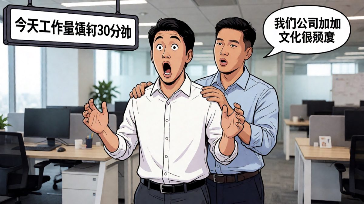 老板：我们要有加班文化！员工：我马上加班！老板：今天只有半小时的量