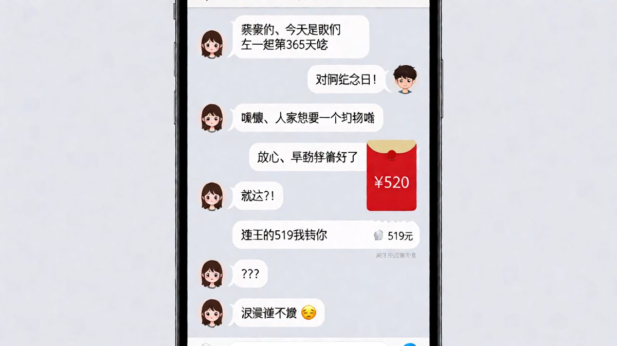 纪念日求礼物，男生用520红包加转账519诠释什么叫极致省钱。