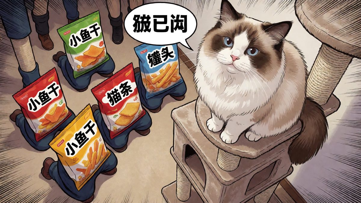 猫：两脚兽，贡品还算及时，退下吧。