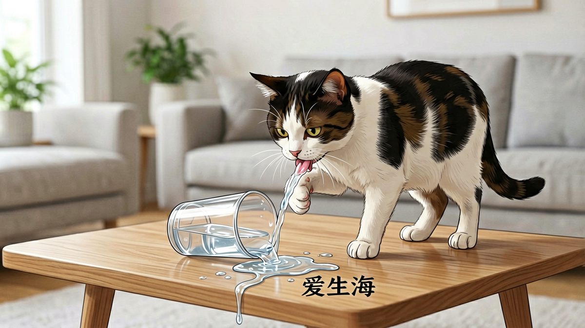 猫：是水杯子自己跳下去的，不是我推的。