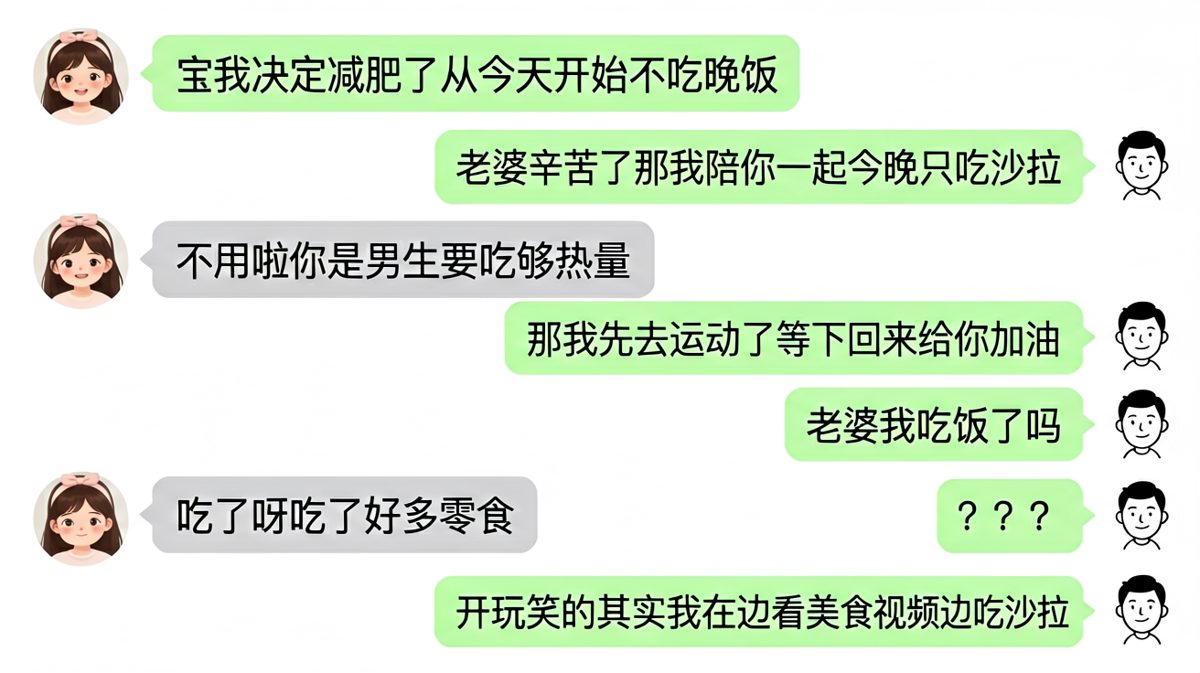 减肥宣言失败现场——边看美食视频边吃沙拉的女友