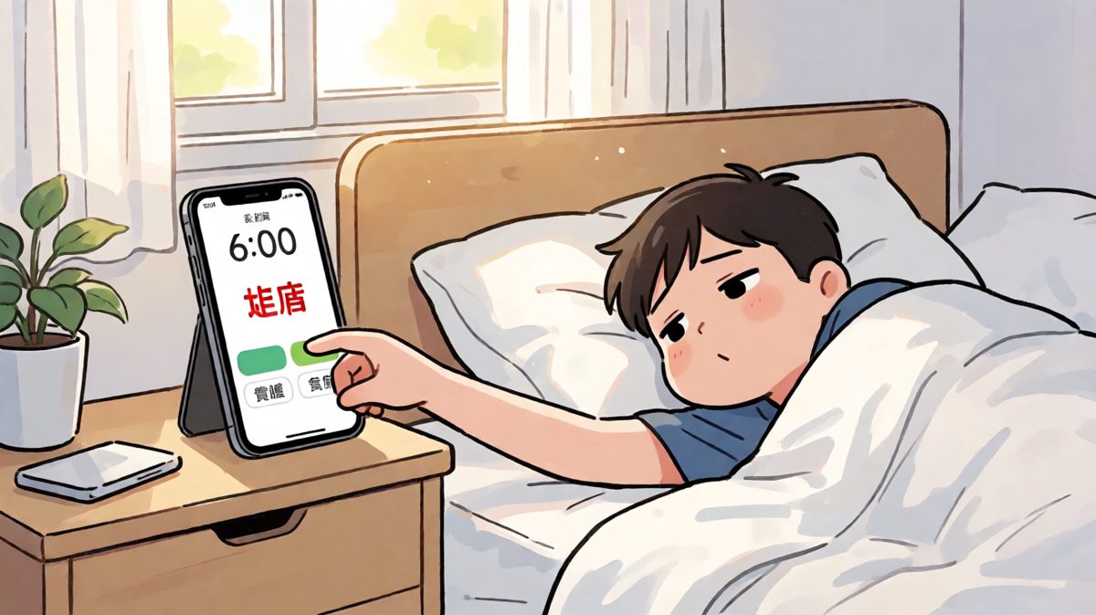 闹钟响了，手伸向按钮却按错成了关机键……