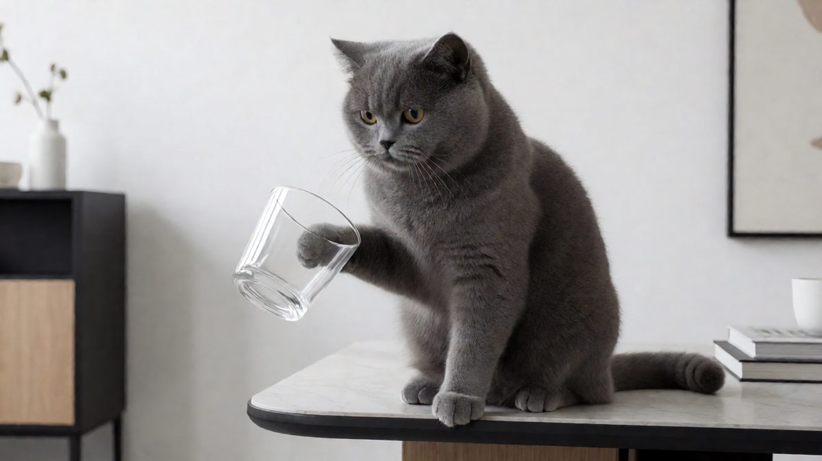 猫：我只是想测试一下地球引力，顺便碎个杯子